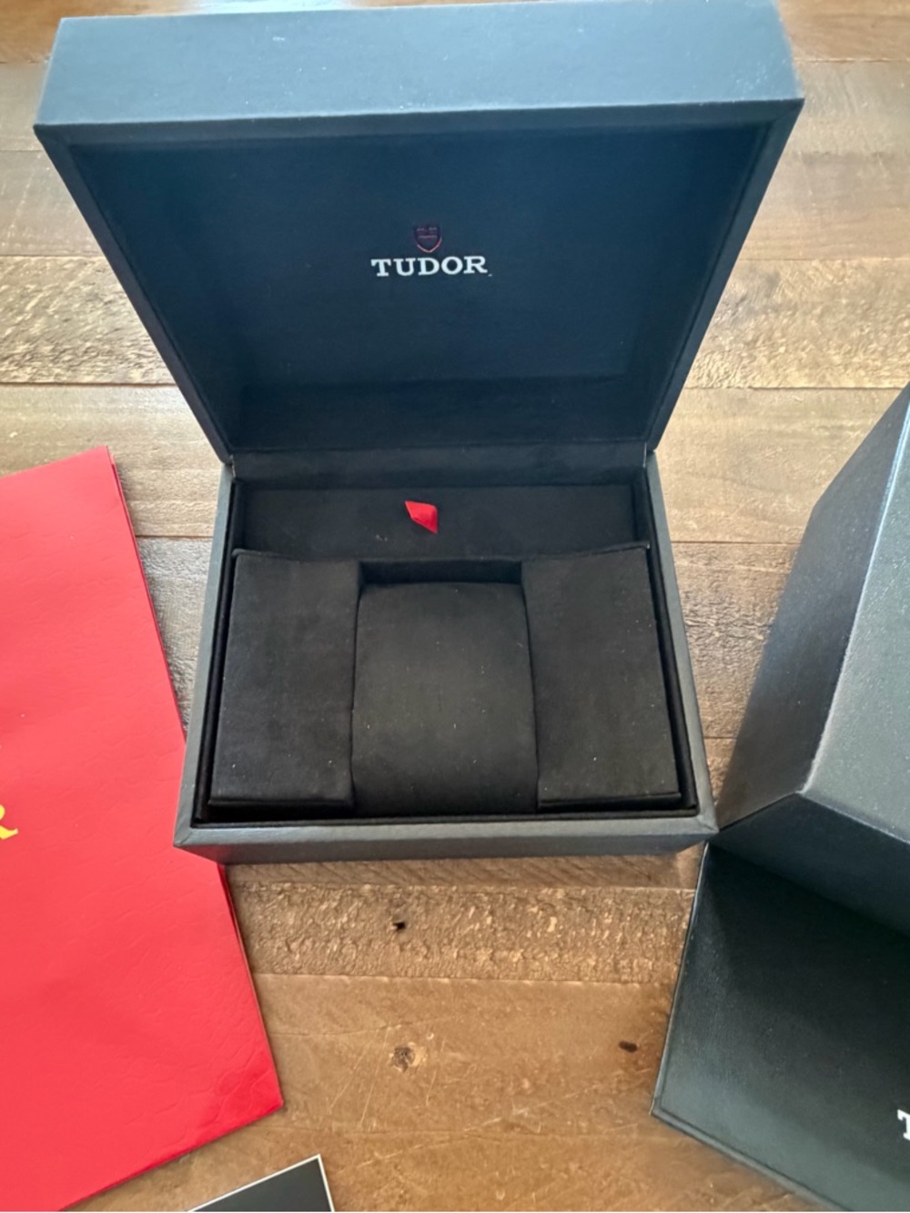 Tudor Red Gift Bag with Black Branded Watch Box set (no watch) just box